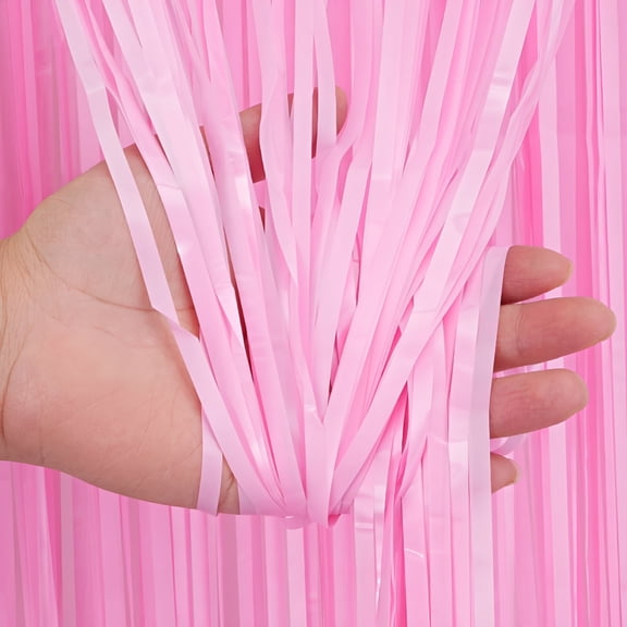 XIBUFE 2026 New 3Pcs Matte Pink Tinsel Foil Fringe Curtains Party Decoration,Party Door Streamer Photo Back Drop for Birthday Wedding Engagement Bridal Shower Baby Decoration,39.3*78.7In