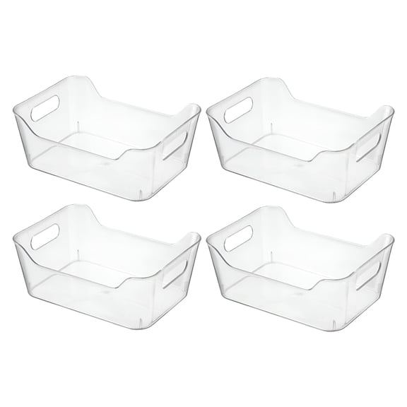 XIBUFE 2026 New 4 Pack Plastic Storage Bins Utility Storage Organizer Bin Clear Pantry Organization Cabinet Storage Containers for Kitchen,Closet,Office,Garage Clear Organizer Bins, Small
