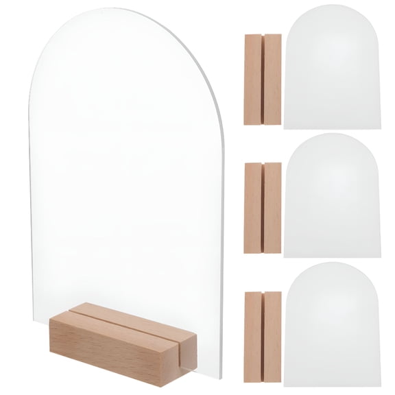 XIBUFE 2026 New 4 Pcs Clear Blank Acrylic Sign Diy Blank Hexagon Table Sign with Wood Base for Wedding, Party, Restaurant, Buffet, Reception, Home, Event