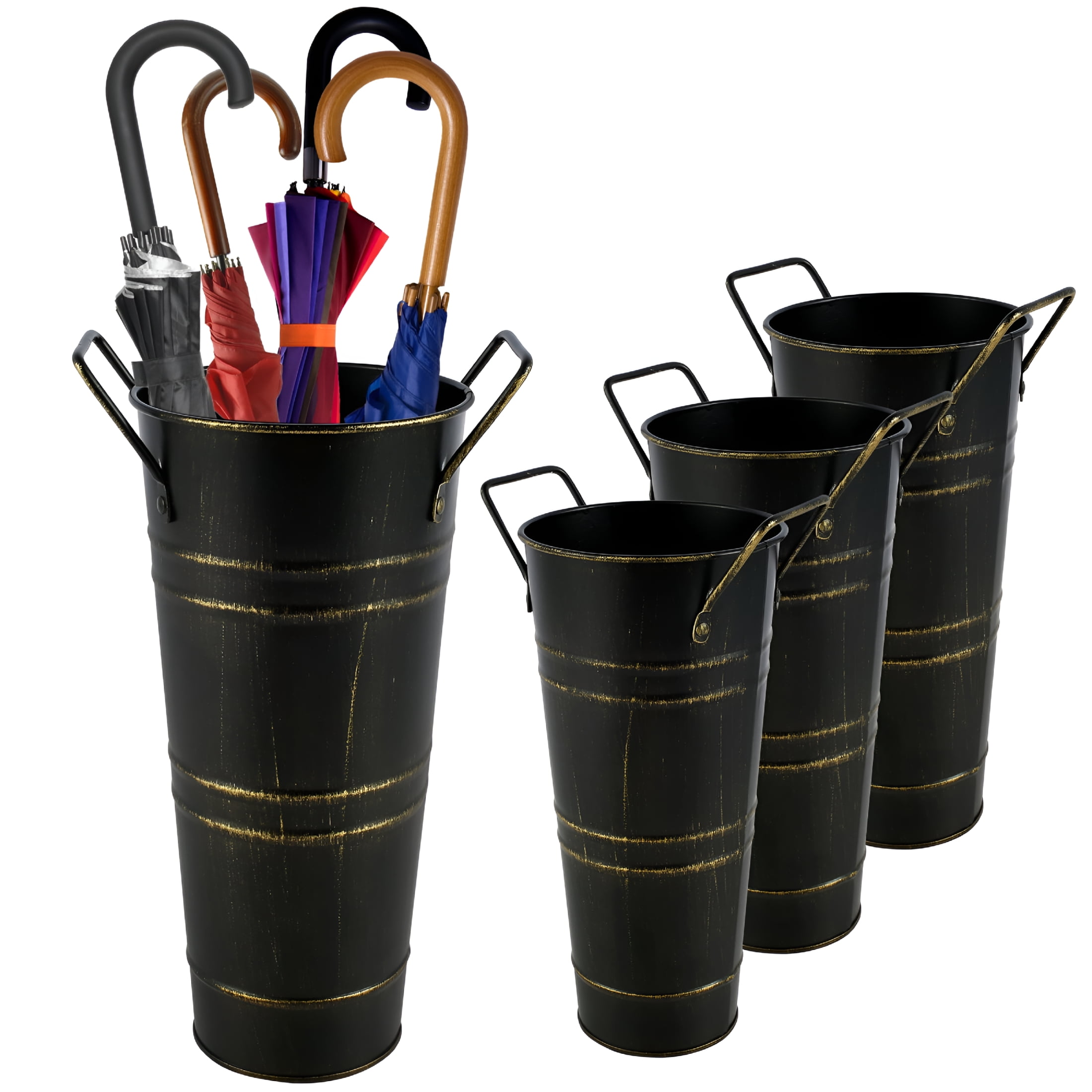 XIBUFE 2026 New 4 Pcs Metal Umbrella Holder Freestanding Umbrella Rack Vintage Umbrella Holder Bin Multipurpose Space Saving Umbrella Rack for Indoor Entryway Home Office 10X4.3X3Inch