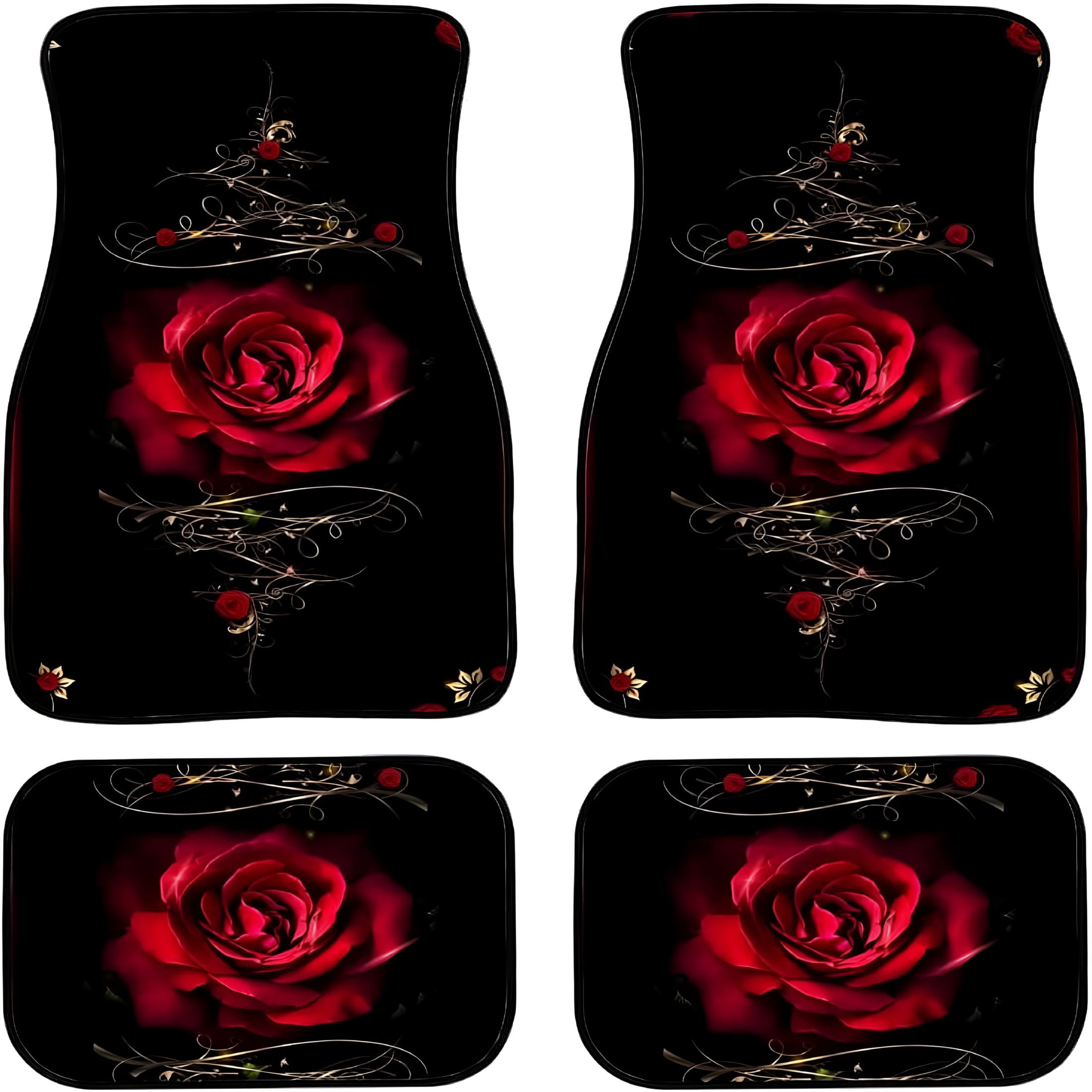 XIBUFE 2026 New 4 Pieces Car Floor Mats for Women Red Rose Flower ...