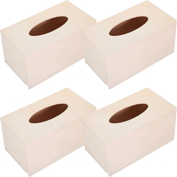 XIBUFE 2026 New 4Pcs Box Diy Tissue Box Kids Arts and Crafts Rustic Paper Towel Holder Black Napkin Holder Paper Towel Box for Crafting Tissue Box Cover Rectangular Unfinished Wooden Tissue Box