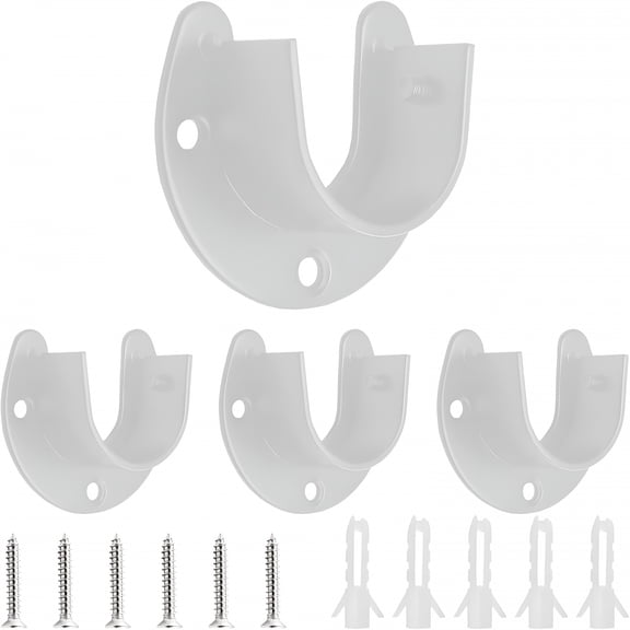 XIBUFE 2026 New 4Pcs Stainless Steel Closet Rod Bracket,1" U-Shaped Shower Curtain Rod Holder,Wardrobe Rod Bracket End Supports Sockets Flange with Screws (White)