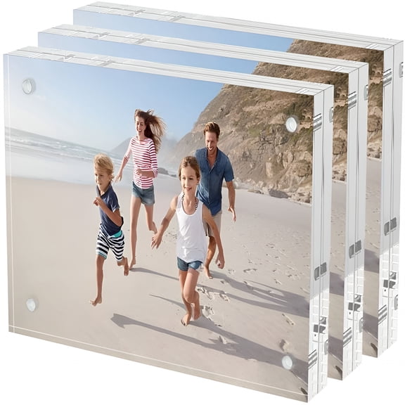 XIBUFE 2026 New 4X6 Acrylic Picture Frames 3 Pack,20% Thicker Block,Clear Picture Frames Freestanding Double Sided Magnetic Acrylic Lucite Frameless Transparent Square Frame Gift for Desktop Display