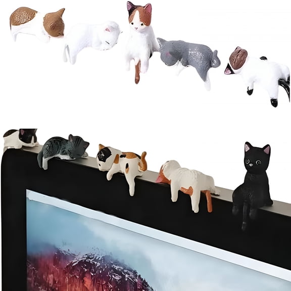 XIBUFE 2026 New 5 Pc Mini Cat Figurines Set,Resin Kittens for Monitor & Desk,Garden Decor Mini Animals Figures for Desk,Bookshelf,Windowsill,Planter,Office