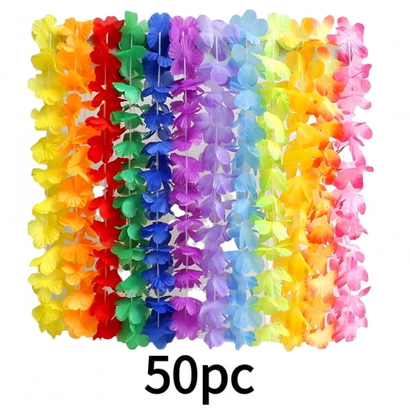XIBUFE 2026 New 50Pcs Leis for Luau Party Colorful Hawaiian Leis Bulk Tropical Flower Lais Hawaii Decor for Summer Beach Pool Decoration Favour Supplies for Party,Luau,Beach,Pool,Birthday