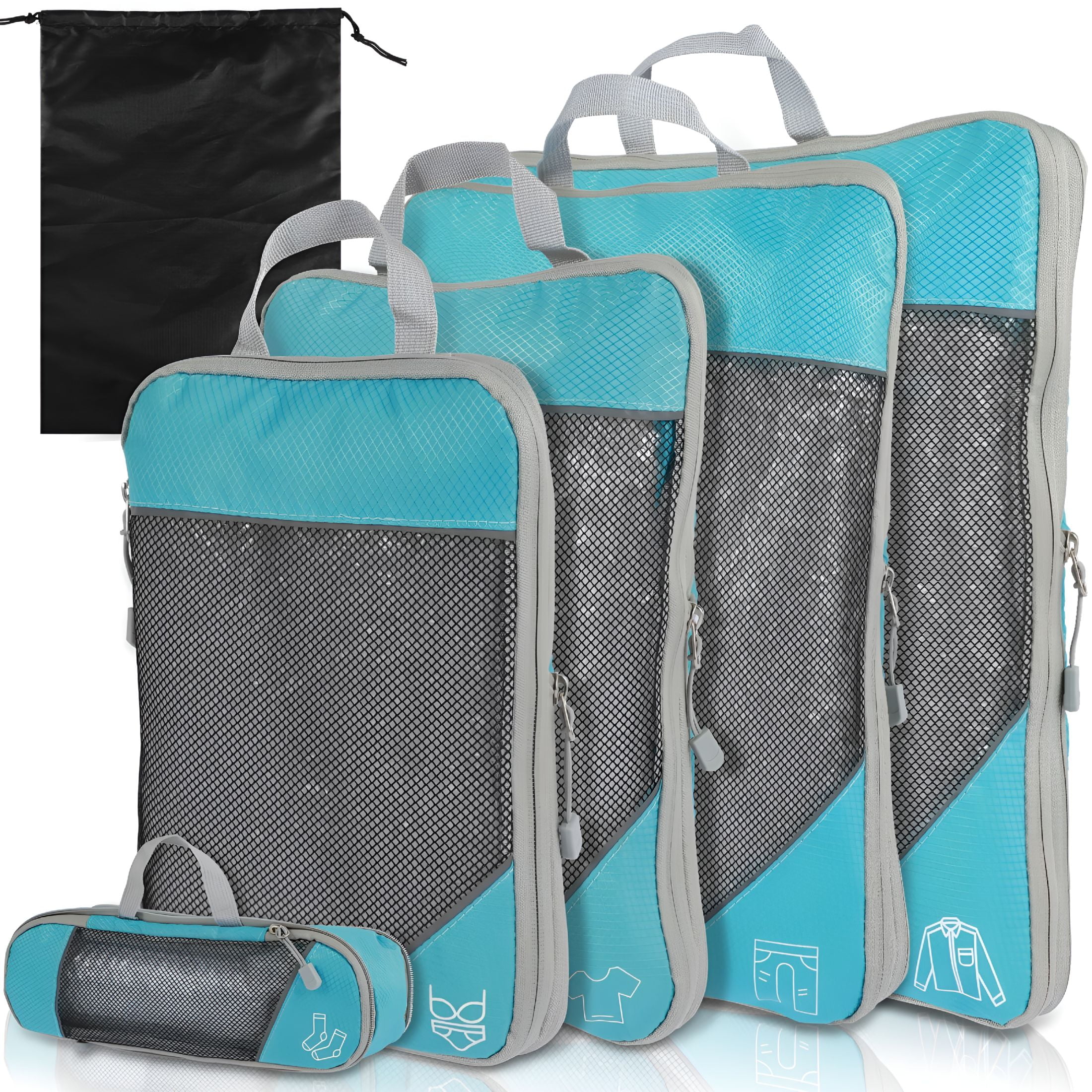 XIBUFE 2026 New 5Pcs Compression Packing Cubes Lightweight Durable Travel Packing Cubes with Storage Bag Nylon Luggage Suitcase Organizer Bags Space Saving Packing Cubes for Travel Suitcase