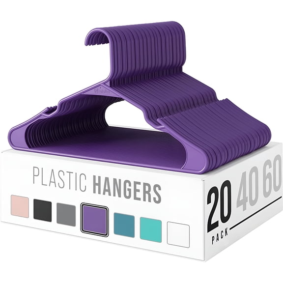 XIBUFE 2026 New 5Pcs Dry and Wet Plastic Hangers with Notches Anti Slip Plastic Hangers Ultra Thin and Space Saving Storage and Organization and Traceless Drying Hangers,20Pcs Purple