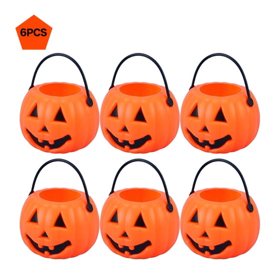 XIBUFE 2026 New 6-Pack Halloween Pumpkin Jack O' Lantern Candy Buckets,Trick Or Treat Buckets for Kids,Halloween Party Favor Containers,Halloween Candy Holders for Trick-Or-Treating Decoration