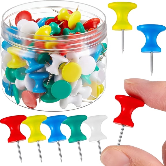 XIBUFE 2026 New 60 Pieces Giant Push Pins Big Thumb Tacks Large Tacks Jumbo Pins Steel Point 1 Inch Plastic Heads Pins Marking Pins for Cork Board (Red,Yellow,Blue,Green,White)