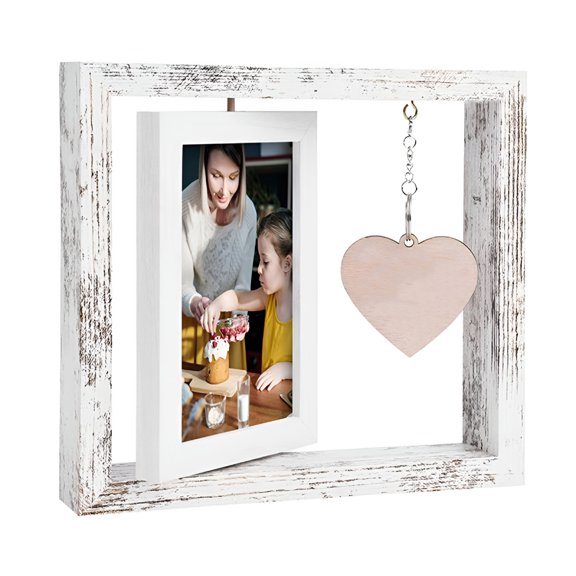 XIBUFE 2026 New 6Inch Rotating Couples Picture Frame Double-Sided Picture Frame with Engraved Heart Pendant Wedding Engagement Gifts for Boyfriend Girlfriend Wife Husband