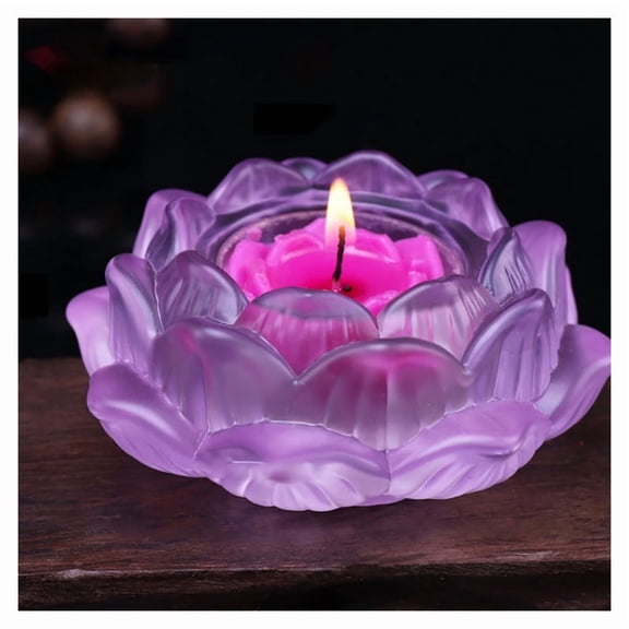 XIBUFE 2026 New 7 Colors Crystal Glass Lotus Flower Candle Tea Light Holder Buddhist Candlestick Home Decor for Meditation, Yoga, Altar, Living Room, Bedroom