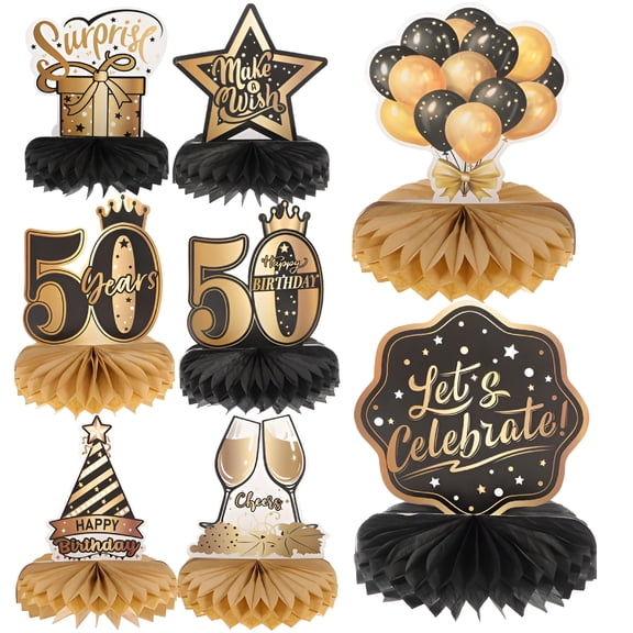 XIBUFE 2026 New 8Pcs Honeycomb Ornament 50Th Birthday Decorations Table Centerpieces for Men Women for Birthday Parties, Celebration Decor, Table Settings, Event Decorations, Milestone Birthdays.