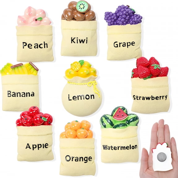 XIBUFE 2026 New 9 Pcs Fruit Fridge Magnets Cute 3D Resin Fruit Food Refrigerator Magnets Bulk Funny Strawberry Orange Watermelon Patterns Fridge Decorative for Whiteboard Dishwasher Oven Maps