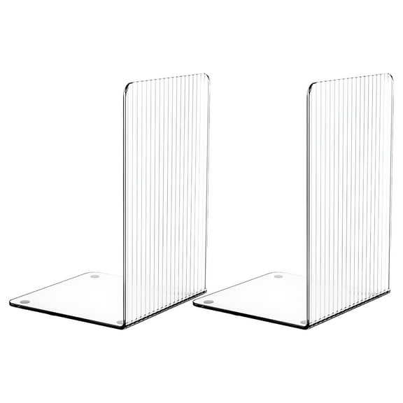 XIBUFE 2026 New Acrylic Bookends 2Pcs with Non Slip Mats&Line Design Transparent Kid Acrylic Bookends&Holder for Desk Library Book Stoppers for Books/Movies,Book Ends for Shelves Heavy Duty Bookends