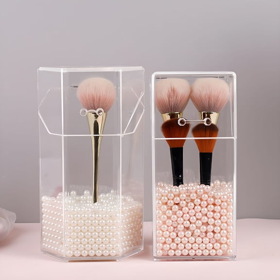 XIBUFE 2026 New Acrylic Makeup Organizer Brush Holder and Dustproof Lid, Storage Box for Bathroom Bedroom Vanity Countertop - Hexagon, Multi
