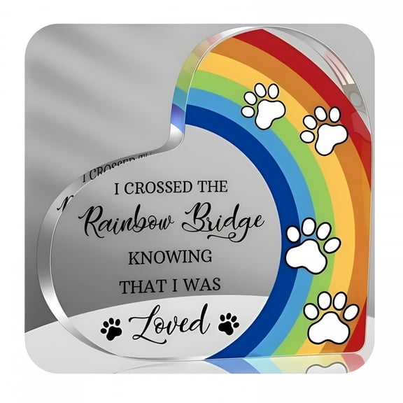 XIBUFE 2026 New Acrylic Pet Memorial Rainbow Bridge Plaque "I Crossed the Rainbow Bridge" Engraved Message with Paw Prints & Rainbow -Sympathy Gift for Loss of Dog Or Cat Dog Memorial