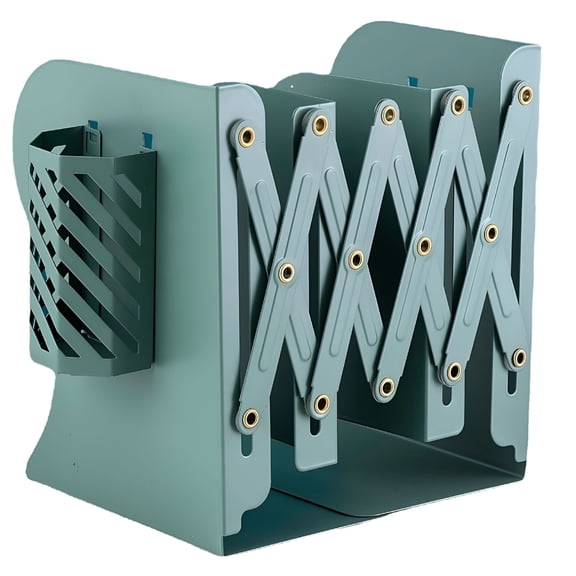 XIBUFE 2026 New Adjustable Bookend Expandable Metal Bookend Desktop Book Stand Magazine File Organizer Holder with 2 Divider for Home Office School Library,Extends Up to 19" (Green)
