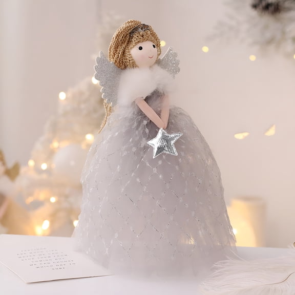 XIBUFE 2026 New Angel Doll Christmas Tree Topper Gold & Gray Star Figurine for Indoor & Outdoor Holiday Decor Christmas Angel Tree Topper for Christmas Tree, Fireplace, Mantel, Holiday Parties