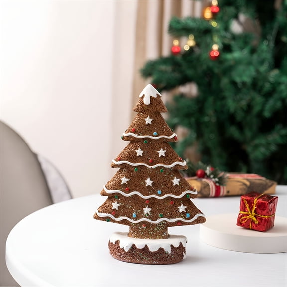 XIBUFE 2026 New Artificial Christmas Tree,Tabletop Christmas Tree Decorations,Resin Christmas Tree,Gingerbread Christmas Tree Ornament Figurine Artwork,Desktop Christmas Tree Decorations(5.9",Coffee)