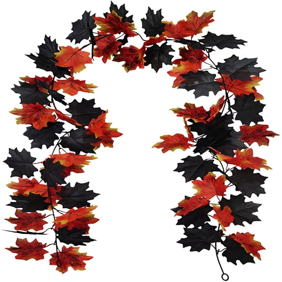 XIBUFE 2026 New Artificial Maple Leaf Garland,5.9Ft Fake Black Vine Hanging Fall Leave Vines Artificial Autumn Foliage Garland for Thanksgiving Wedding Party Fireplace Wall Door Dcor