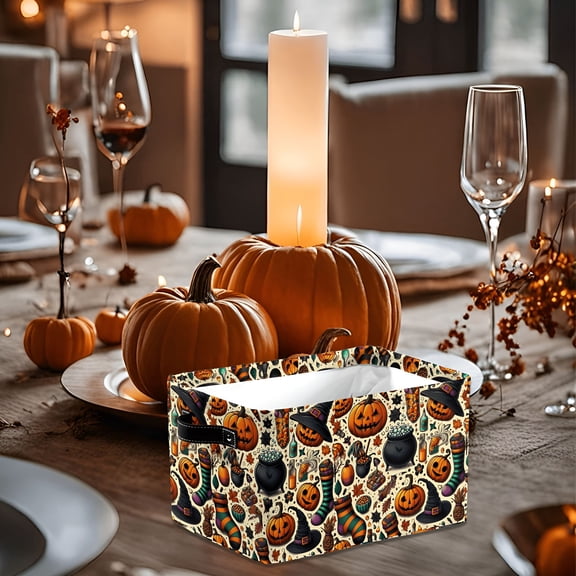 XIBUFE 2026 New Basket Halloween Gift Basket Cute Halloween Baskets Rectangular Toy Storage Bin Room Decor for Halloween Parties Trick Or Treat Basket Halloween Baskets for Adults