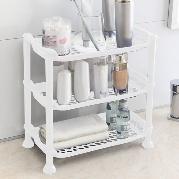 XIBUFE 2026 New Bathroom Counter Organizer Vanity Shelf 3-Tier Skincare Perfume Organizers Storage Rack for Makeup and Toiletries with Non-Slip Base White