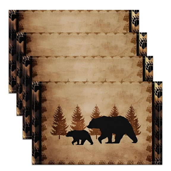 XIBUFE 2026 New Bear Placemats Set of 4,Wild Animal Table Place Mats,Rustic Cabin Country Nature Wildlife Bear Brown Black Placemat for Kitchen Dining Table Decoration Indoor Outdoor