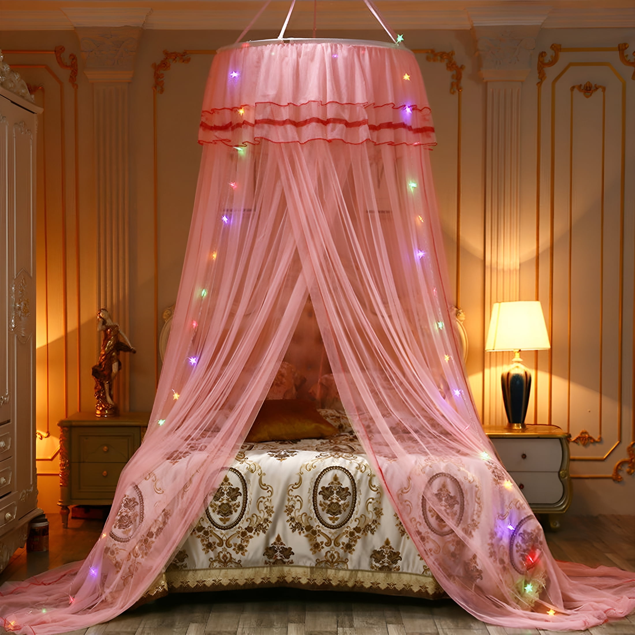 XIBUFE 2026 New Bed Canopy for Girls with Glowing Stars-Canopy Bed Curtains | Fits Single,Twin,Full,Queen Size Kids Bed,Princess Netting Room Decor,Ceiling Tent to Cover Toddler