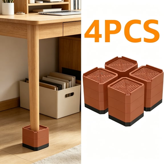 XIBUFE 2026 New Bed Risers 4 Inch Heavy Duty,Furniture Risers for Couches,Sofa,Table,Bed Frame,Desk,Chair,Furniture Leg Extenders 3-Layer Square Detachable Adjustable,Bed Risers Set of 4,Brown