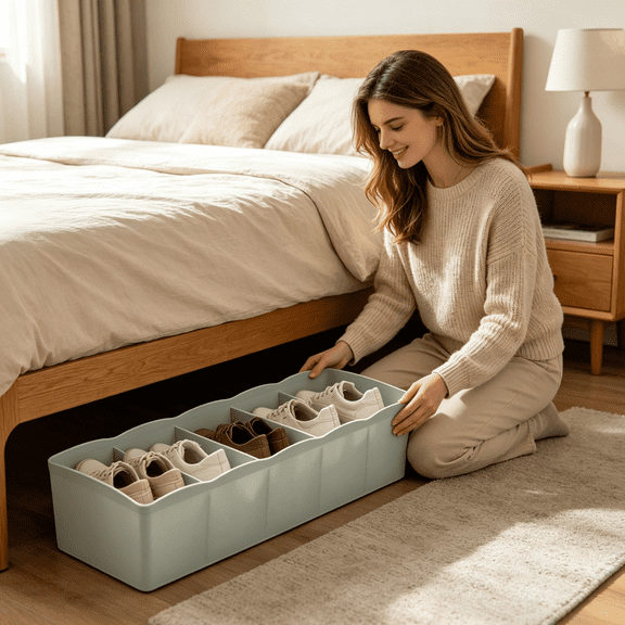 XIBUFE 2026 New Under Bed Storage Cart Bedroom Storage Organizer 5 Compartments,Multi-Purpose,Superimposable Underwear,Socks,Jewelry Storage Box,Storage Box,Drawer Storage Box