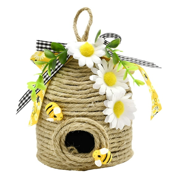 XIBUFE 2026 New Bigger Bee Hive Decor,Bumble Bee Rustic Decor Hive,Natural Bee House,Bumble Bee Theme Party Decor Spring Summer Rustic Farmhouse Kitchen Table Decor,Honey Bee Tiered Tray Decor,Brown