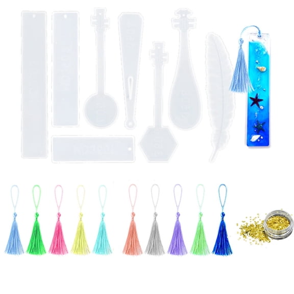 XIBUFE 2026 New Bookmark Mold with Tassles 11Pcs Rectangle Feather Bookmark Resin Molds Silicone Bookmark Mold for Epoxy Resin Casting for Diy Crafts Home Projects Gift Making