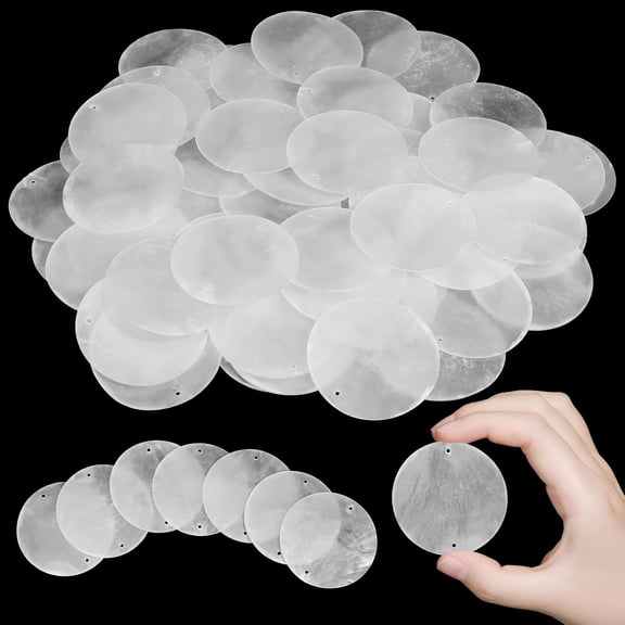 XIBUFE 2026 New Capiz Shells Round Natural 2 Inch Sea Oyster Shells for Crafting with 2 Holes for Wind Chimes Diy Craft Hanging(120 Pcs)