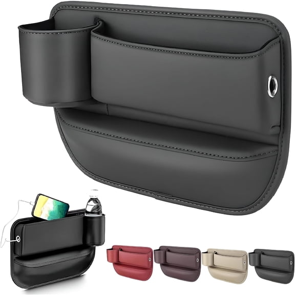 XIBUFE 2026 New Car Leather Cup Holder Gap Bag,Car Seat Gap Filler,Universal Seat Gap Organizer,Adjustable Car Seat Storage Box,For Phones Glasses Keys Cards(Black,Driver'S Seat)