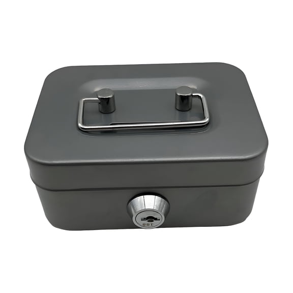 XIBUFE 2026 New Cash Box with Lock Treasure Chest Money Box Metal Small Modern Collection Holder Piggy Bank Lock Box with Key for Prizes Adults for Home,Office,Classroom,Gift Gray