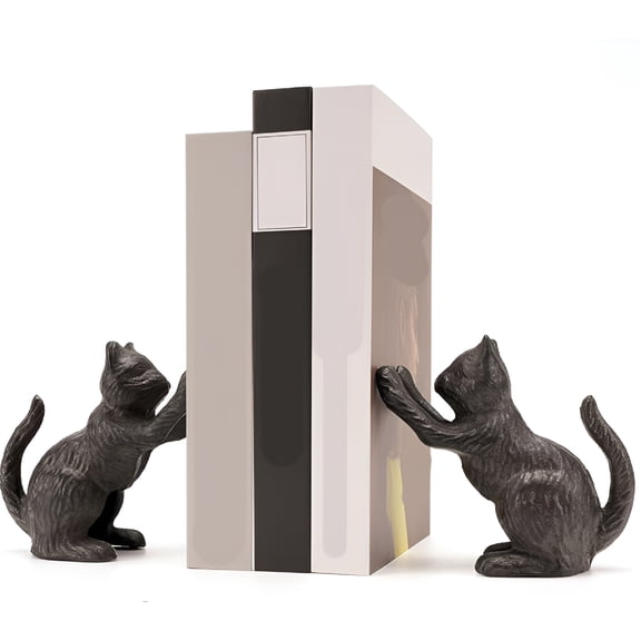 XIBUFE 2026 New Cat Decorative Bookends,Unique Book Ends to Hold Books Heavy Duty for Office Desk,Vintage Antique Black Home Decor,Shelf Decoration,Modern Living Room Decor