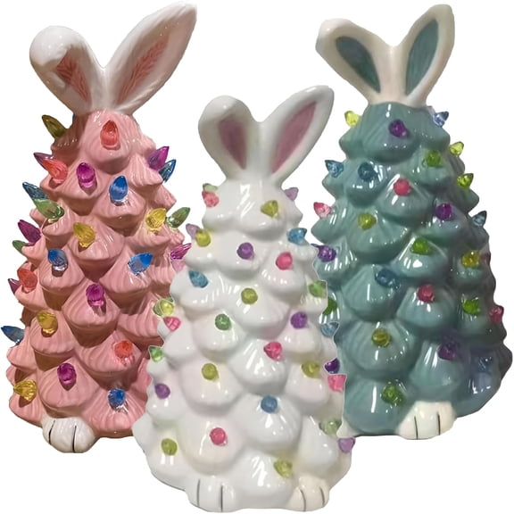 XIBUFE 2026 New Ceramic Light Up Easter Tree,Easter Ceramic Tree,Light Up Ceramic Easter Bunny Tree,Easter Bunny Ceramic Tree,Ceramic Easter Tree with Lights,Easter Bunny Ceramic Tree Decor(White)
