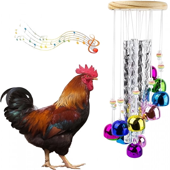 XIBUFE 2026 New Chicken Toys for Coop, Chicken Wind Chime Enrichment Toys, Hanging Chick Peck Toy with 4 Aluminum Tubes 11 Bells, Chicken Musical Coop Accessories, Coop Toys for Hens Chicks Poultry