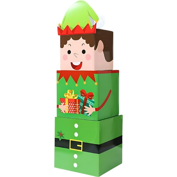 XIBUFE 2026 New Christmas Box Decoration Christmas Stackable Gift Boxes for Tabletop,Party,Home Small Christmas Nesting Boxes Decorative Stacking Gift Boxes for Holiday Party Supplies