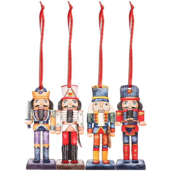 XIBUFE 2026 New Christmas Nutcracker Soldier Hanging Decor 4Pcs Wooden Xmas Tree Figure Nutcracker Christmas Decor for Holiday Decorating,Christmas Tree Ornaments,Festive Displays,Seasonal Home Decor