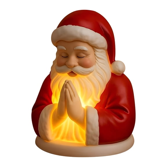 XIBUFE 2026 New Christmas Santa Figurines Handcrafted Night Light Crafts Resin Santa Praying Sculpture for Home Decor Gift Christmas/Halloween Decorations Santa Statue