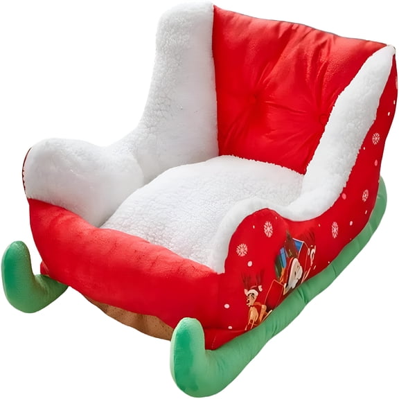 XIBUFE 2026 New Christmas Sleigh Dog Bed Cat Bed Pet Bed, Soft Warm Sleigh Sleeping Bed Mat, Christmas Holiday Themed Pet Bed for Winter, Removable Washable Indoor Outdoor Pet Bed