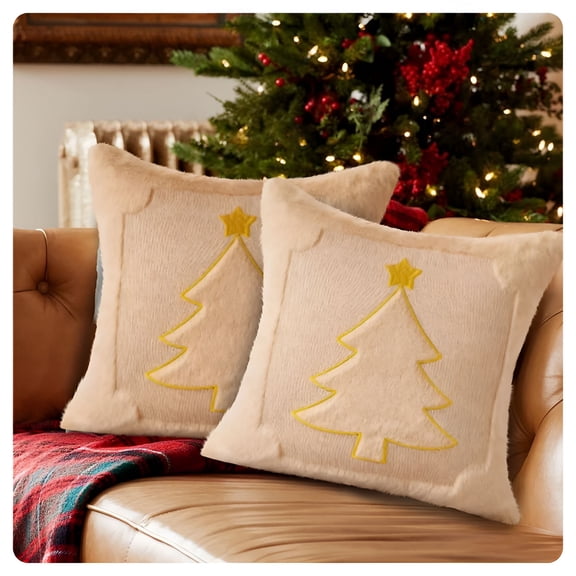 XIBUFE 2026 New Christmas Trees Pillow Set of Decorative Soft Throw Pillows Plush Wool Embroidered Couch Cushion for Holiday Winter Home Decor Chair Sofa Bedroom Living Room Throw Pillows for Couch