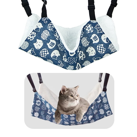 XIBUFE 2026 New Cozy Cat Hammock with Soft Plush Lining,Double-Sided Kitten Bed,Stylish Hanging Cats Hammock,For Home,Window,Shelf,13.7X21,Dark Blue
