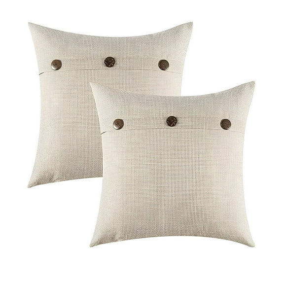 XIBUFE 2026 New Cream White Linen Decorative Throw Pillows 18X18 Inch,Indoor Decor Pillows with 3 Vintage Buttons for Living Room Bedroom for Sofa,Bed,Couch,Chair