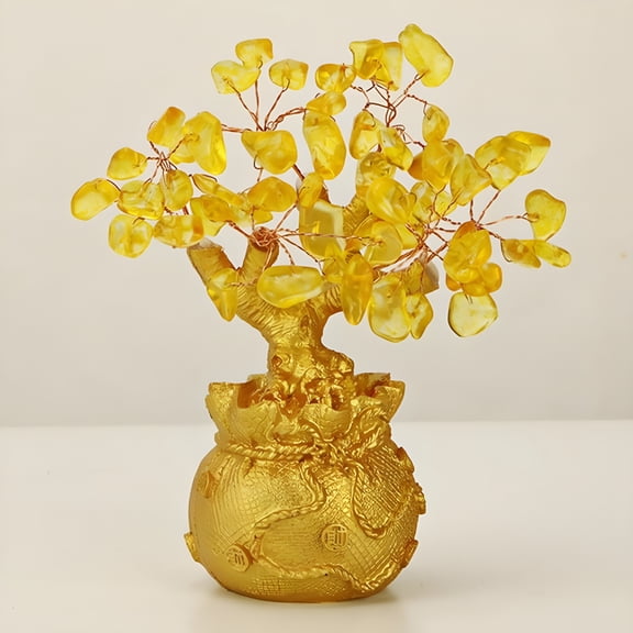 XIBUFE 2026 New Crystal Money Tree,Citrine Tree for Home Decorative Feng Shui Artificial Tree,Crystal Lucky Tree Money Tree Ornaments Feng Shui Luck Bonsai Style Wealth Ornaments