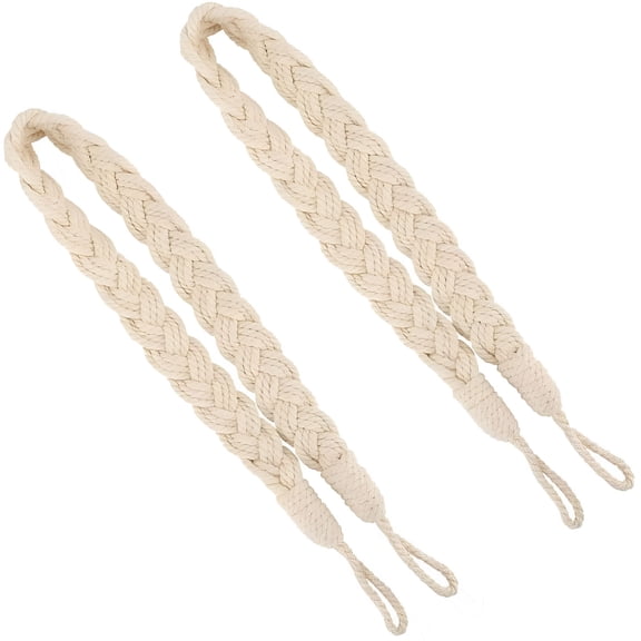 XIBUFE Hand Knitted Cotton Curtain Rope Tiebacks, 23.6 Inch Braided Drapery Holdbacks, Decorative Window Drape Cord with Buckle, Beige