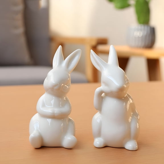 XIBUFE 2026 New Cute Simple Ceramic Rabbit Figurine Miniature Easter Animal Bunny Statue Home Bookshelf Desk Decor Table Centerpiece Collection Gift for Home,Desk,Shelf,Table,White,4.8X9.5Cm