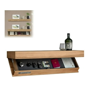 XIBUFE Wood Floating Shelf with Secret Compartment, Concealed Wall Mounted Storage Rack, Hidden Organizer for Living Room, Bedroom, Office